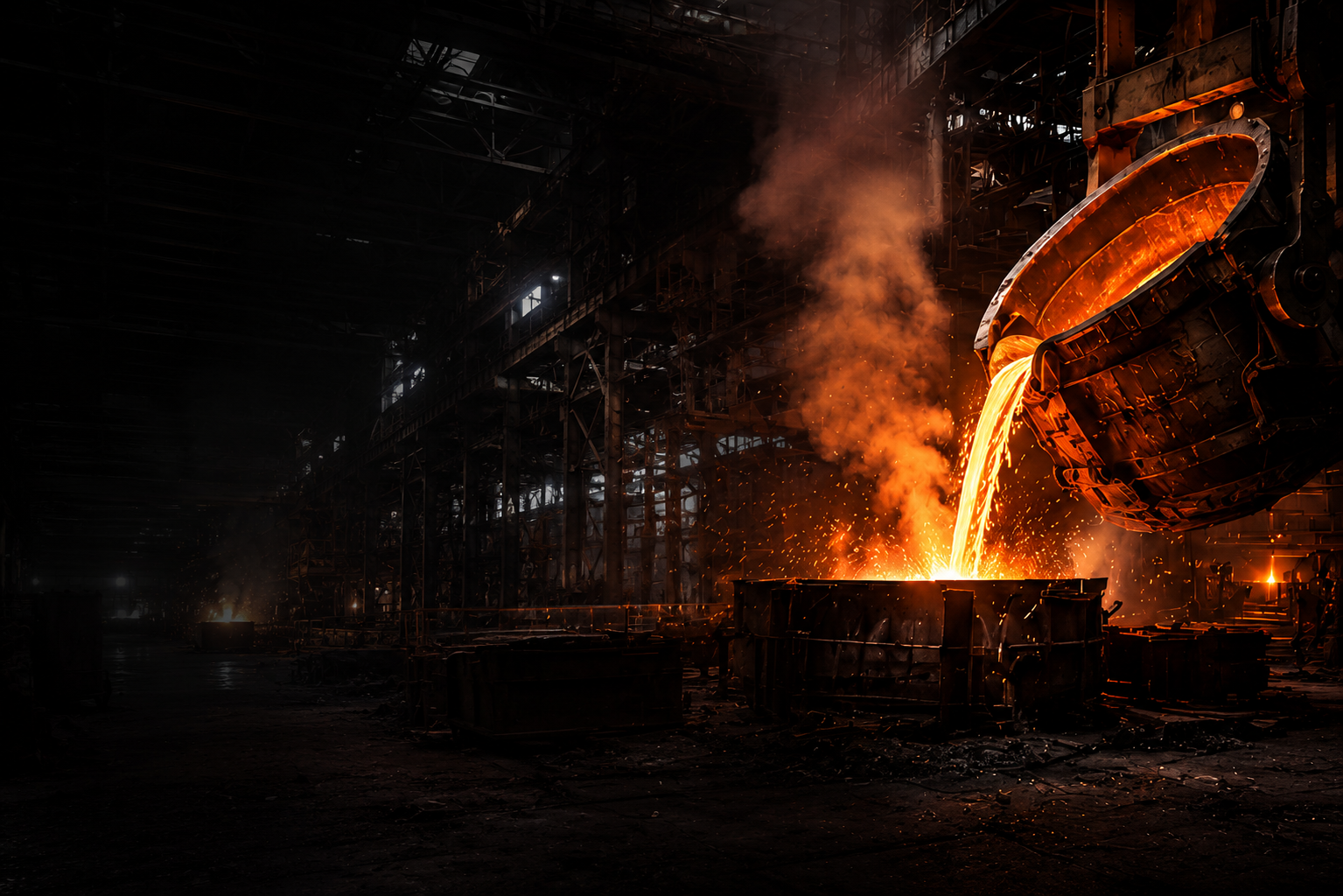 Плавка стали и разлив жидкого металла на производстве Asia Steel